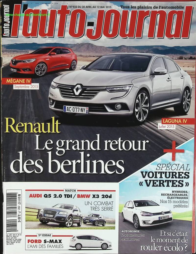 Renault le retour des berlines - L'auto journal - n° 932 - 2015 - revue magazine - voiture