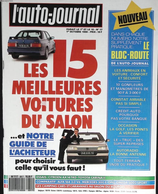 Les 15 meilleurs voitures du salon - L'auto journal - n° 17 - 1988 - revue magazine - voiture