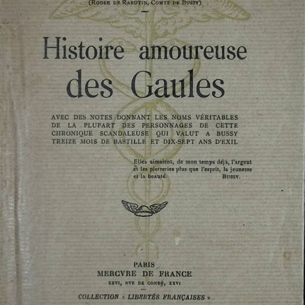 Liebesgeschichte der Gallier - Bussy Rabutin - 1938 - Buch