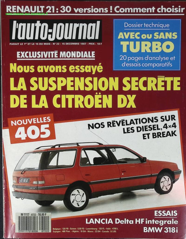 Suspension secrète Citroën DX - L'auto journal - n° 22 - 1987 - revue magazine - voiture