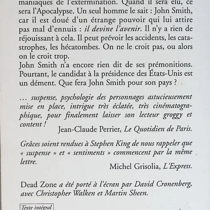 Dead Zone - Stephen King - livre