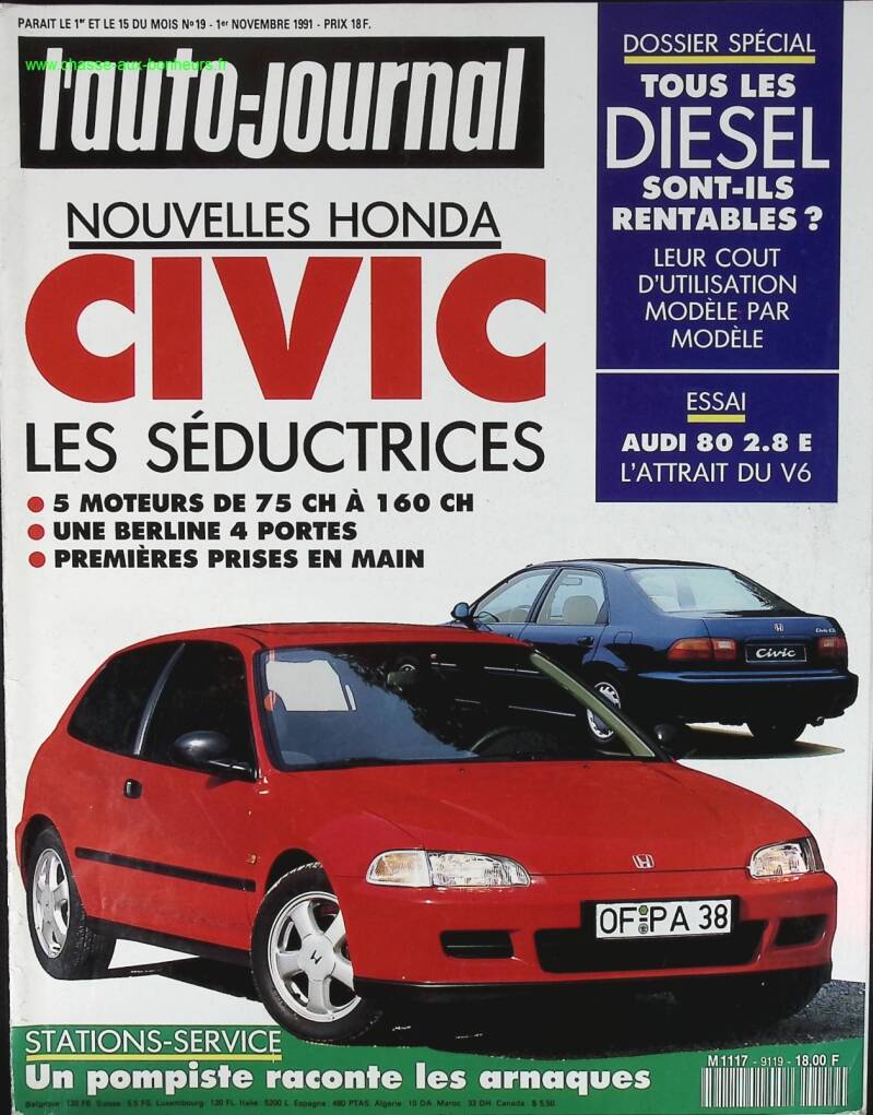 Honda Civic - L'auto journal - n° 19 - 1991 - revue magazine - voiture