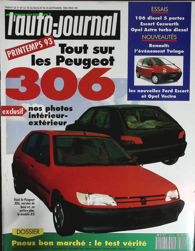 Tous sur les Peugeot 306 - L'auto journal - n° 16 - 1992 - revue magazine - voiture