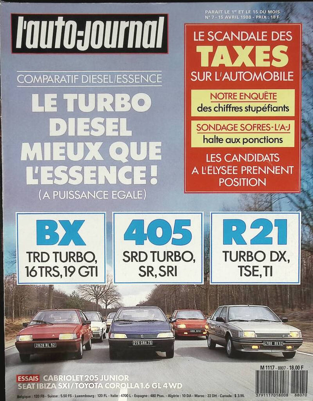 Le turbo diesel mieux que l'essence - L'auto journal - n° 7 - 1988 - revue magazine - voiture