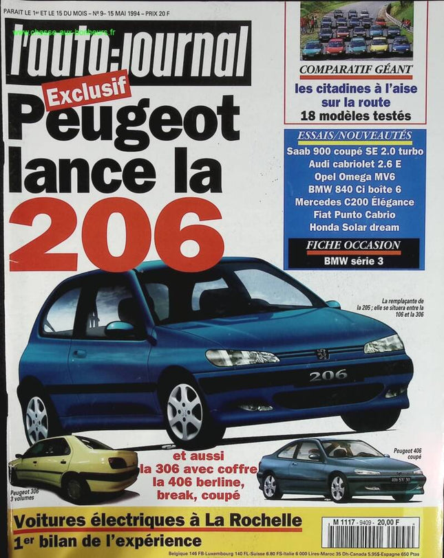 Peugeot lance la 206 - L'auto journal - n° 9 - 1994 - revue magazine - voiture