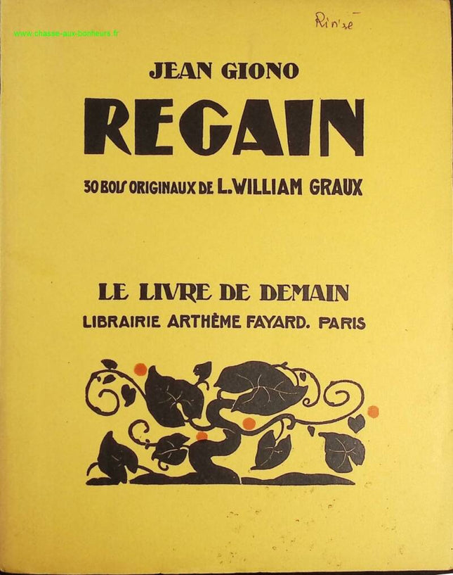 Regain - Le livre de demain - Jean Giono - Livre