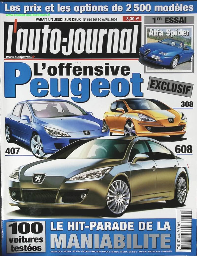 L'offensive Peugeot - L'auto journal - n° 619 - 2003 - revue magazine - voiture