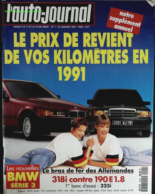 Le prix de revient de kilomètres en 1991 - L'auto journal - n° 1 - 1991 - revue magazine - voiture