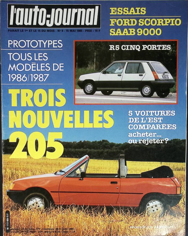 Trois nouvelles 205 - L'auto journal - n° 09 - 1985 - revue magazine - voiture