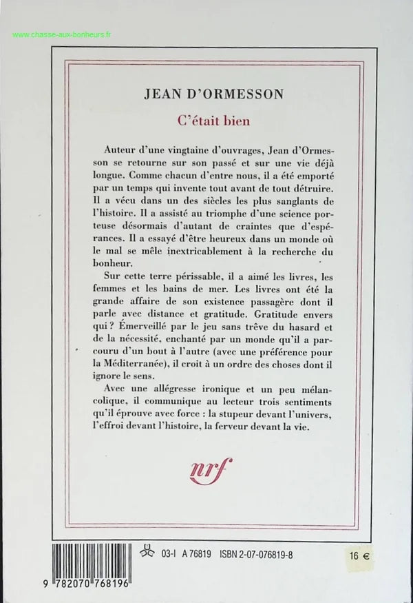 C'était bien - Jean d' Ormesson - livre