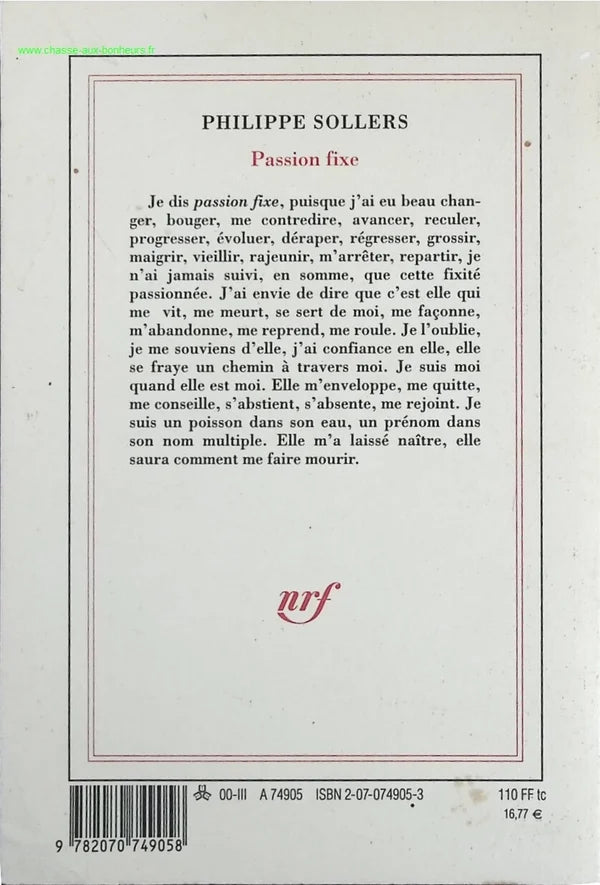 Fixed Passion - Philippe Sollers - Book