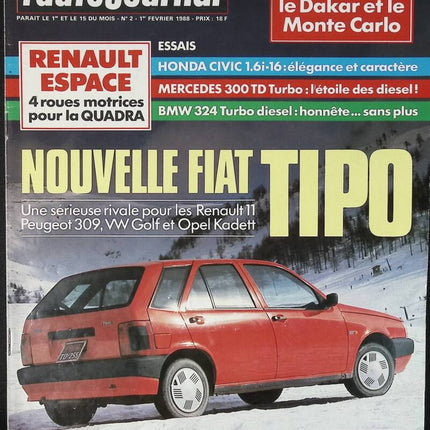 Fiat Tipo - L'auto journal - n° 2 - 1988 - revue magazine - voiture