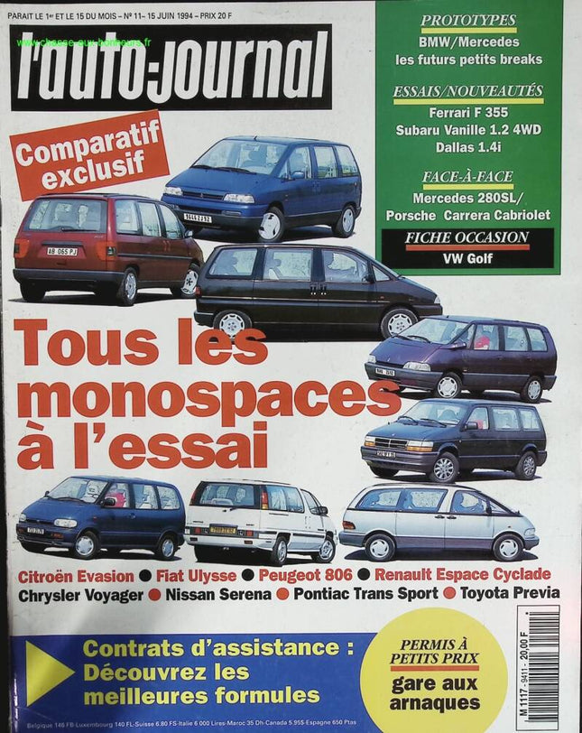 Tous les monospaces à l'essai - L'auto journal - n° 11 - 1994 - revue magazine - voiture