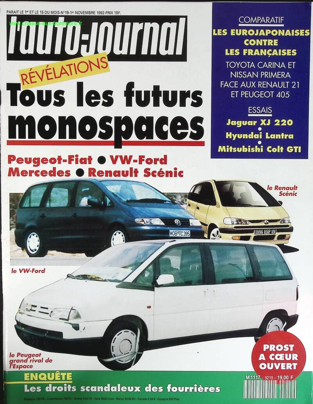 Tous les futurs monospaces - L'auto journal - n° 19 - 1992 - revue magazine - voiture