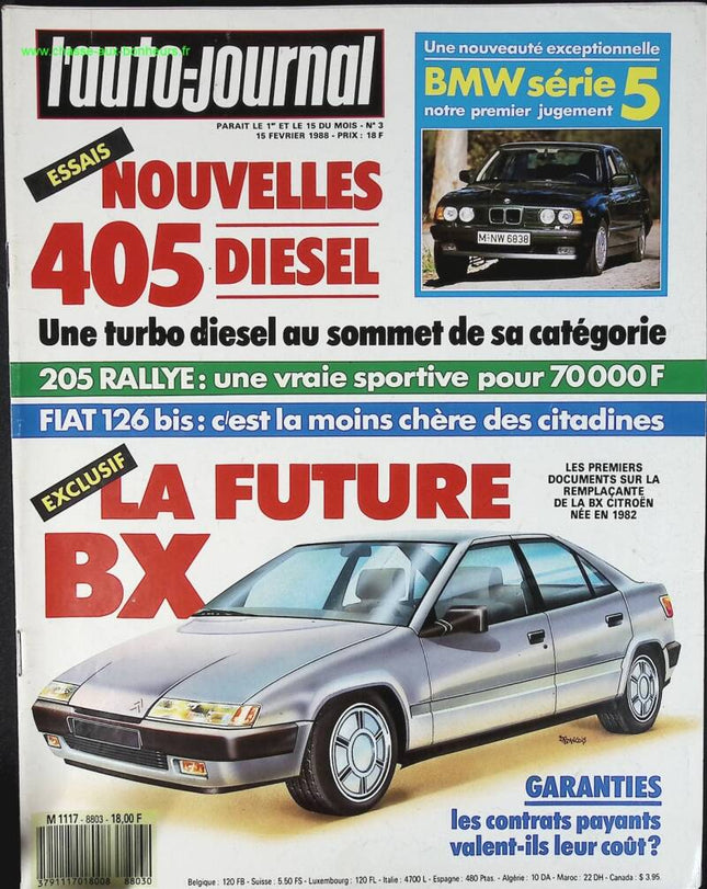 Peugeot 405 Citroën BX - L'auto journal - n° 3 - 1988 - revue magazine - voiture