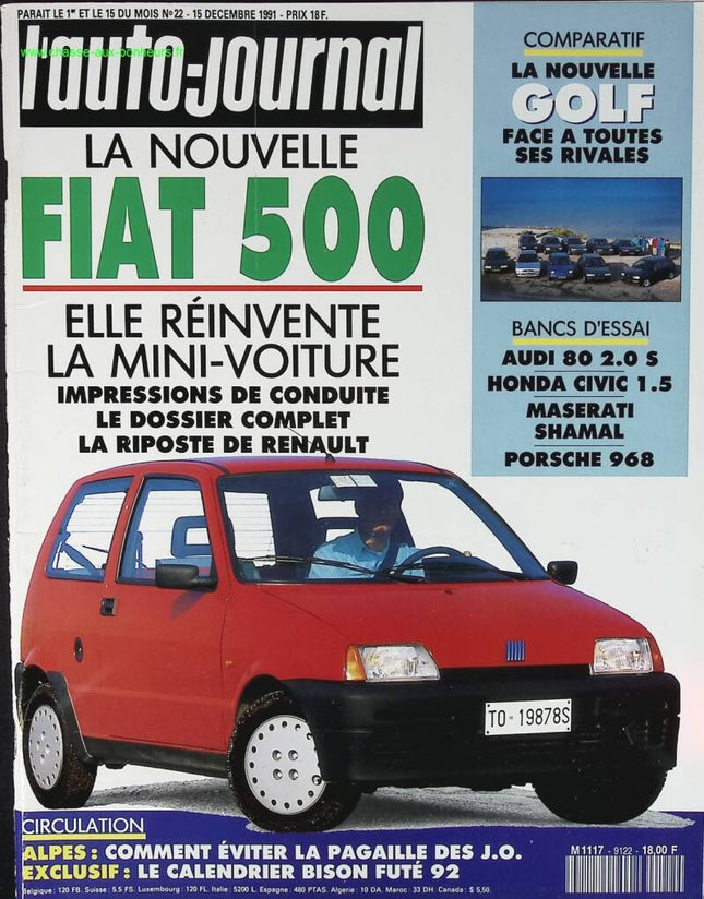 Fiat 500 - L'auto journal - n° 22 - 1991 - revue magazine - voiture