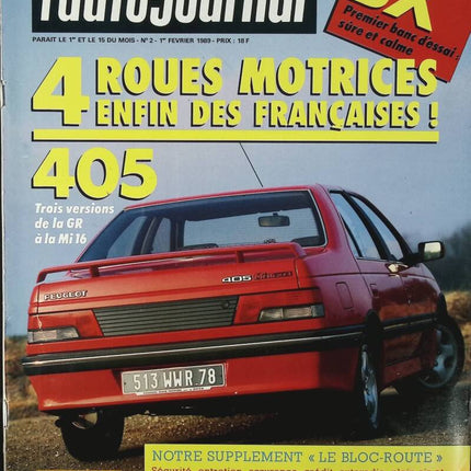 Peugeot 405 4 roues Motrices - L'auto journal - n° 2 - 1989 - revue magazine - voiture