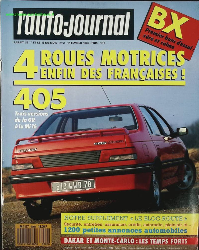 Peugeot 405 4-wheel drive - L'auto journal - n° 2 - 1989 - magazine review - car