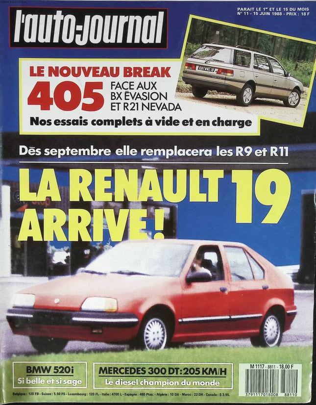 La Renault 19 arrive - L'auto journal - n° 11 - 1988 - revue magazine - voiture