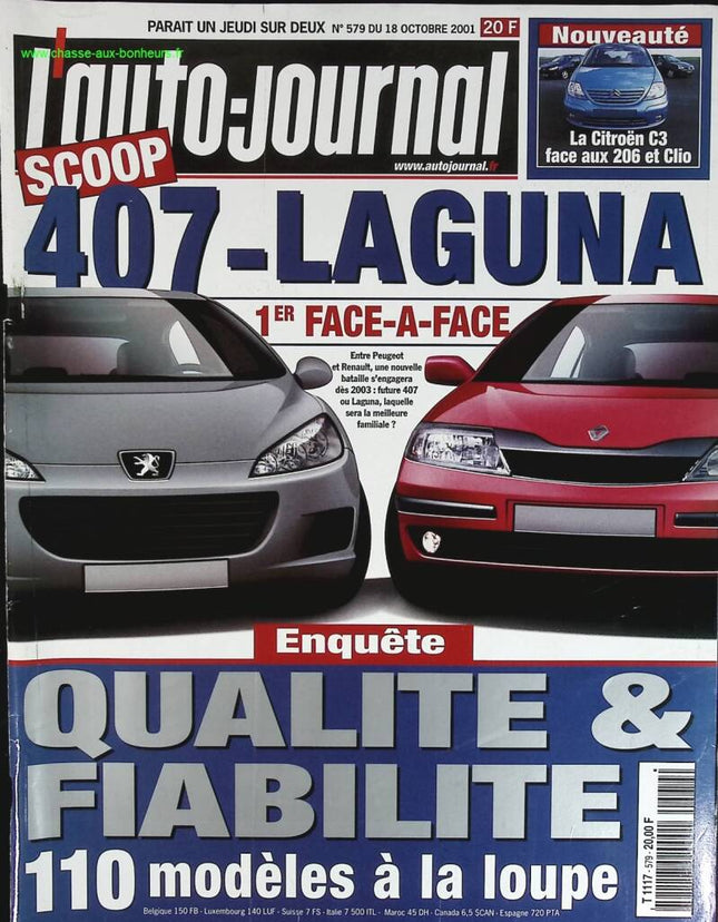 Peugeot 407 Renault Laguna - L'auto journal - n° 579 - 2001 - revue magazine - voiture