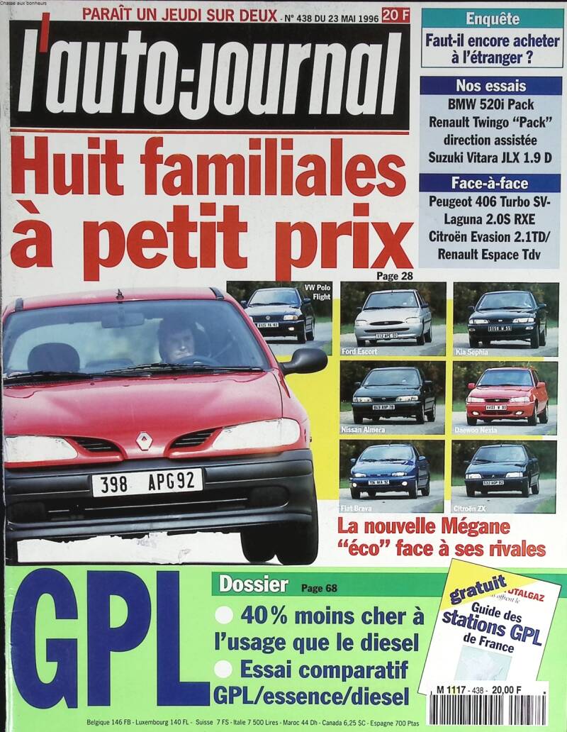 Huit familiales à petit prix - L'auto journal - n° 438 - 1996 - revue magazine - voiture