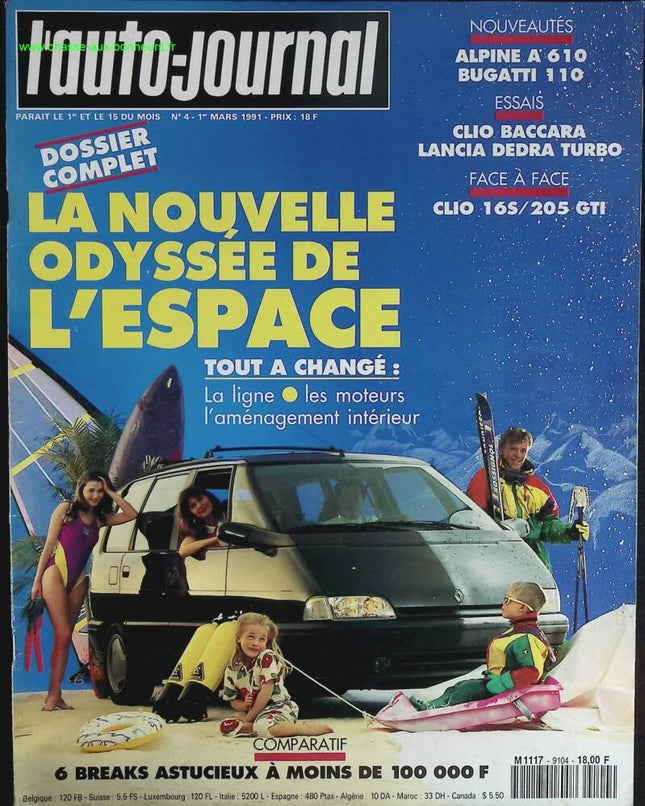 La nouvelle odyssée de l'espace - L'auto journal - n° 4 - 1991 - revue magazine - voiture