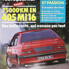 75000 KM en 405 MI16 - L'auto journal - n° 12 - 1988 - revue magazine - voiture