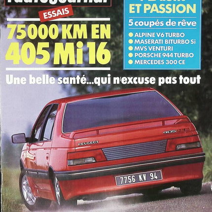 75000 KM en 405 MI16 - L'auto journal - n° 12 - 1988 - revue magazine - voiture