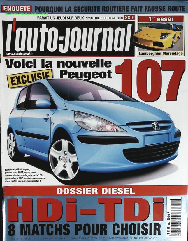 Peugeot 107 - L'auto journal - n° 580 - 2001 - revue magazine - voiture