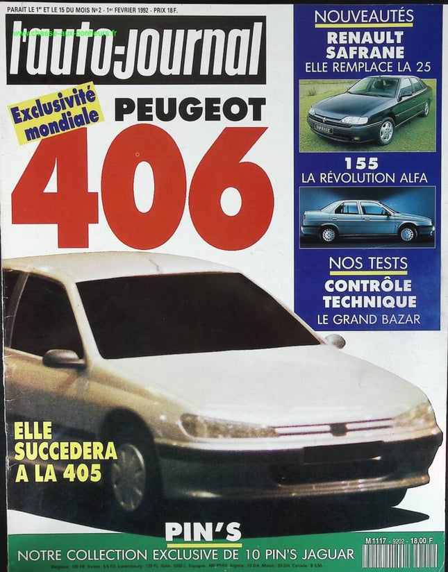 Peugeot 406 - L'auto journal - n° 2 - 1992 - revue magazine - voiture