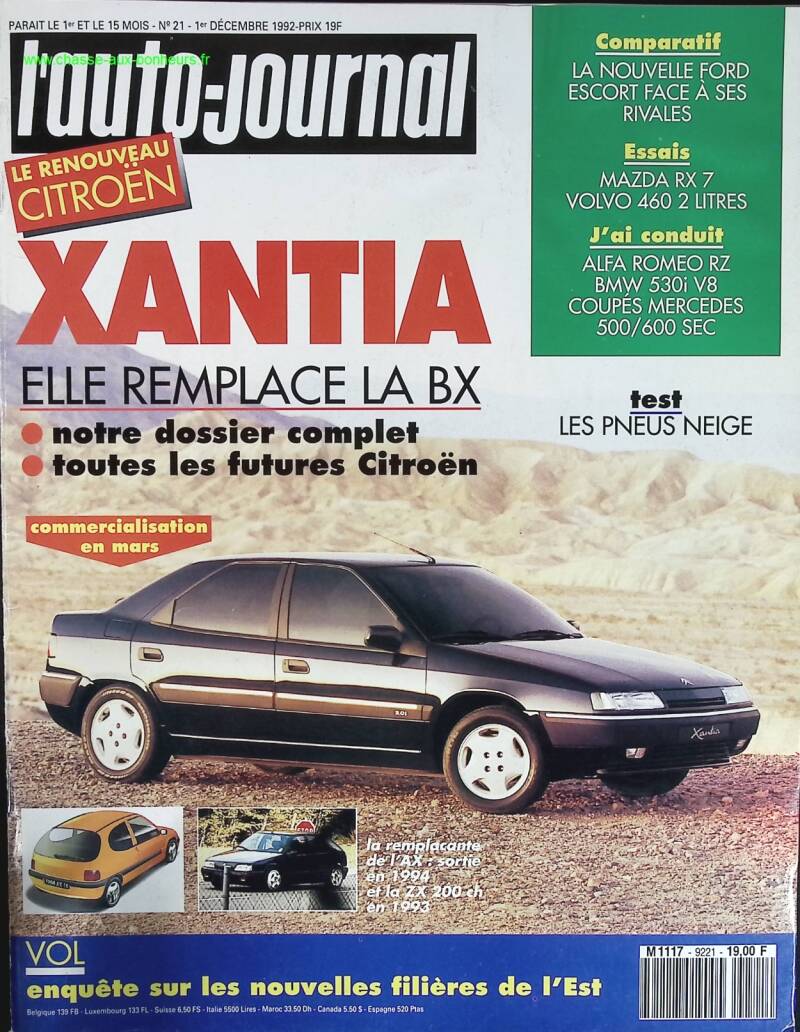 Citroën Xantia - L'auto journal - n° 21 - 1992 - revue magazine - voiture