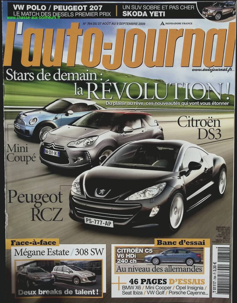 Citroën DS3 Mini coupé Peugeot RCZ - L'auto journal - n° 784 - 2009 - revue magazine - voiture