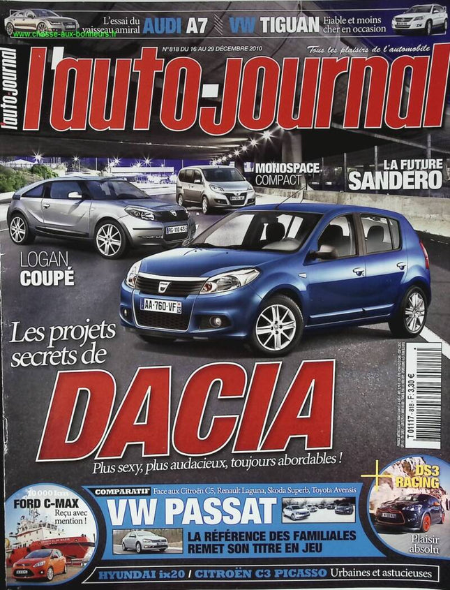 Les projets secrets de DACIA - L'auto journal - n° 818 - 2010 - revue magazine - voiture