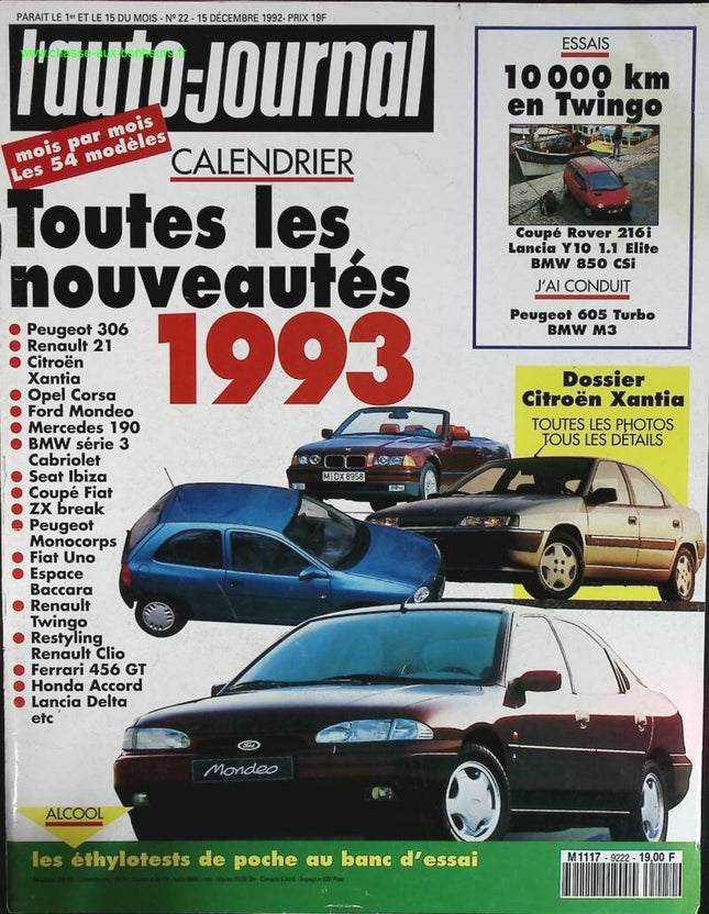 Toutes les nouveautés 1993 - L'auto journal - n° 22 - 1992 - revue magazine - voiture