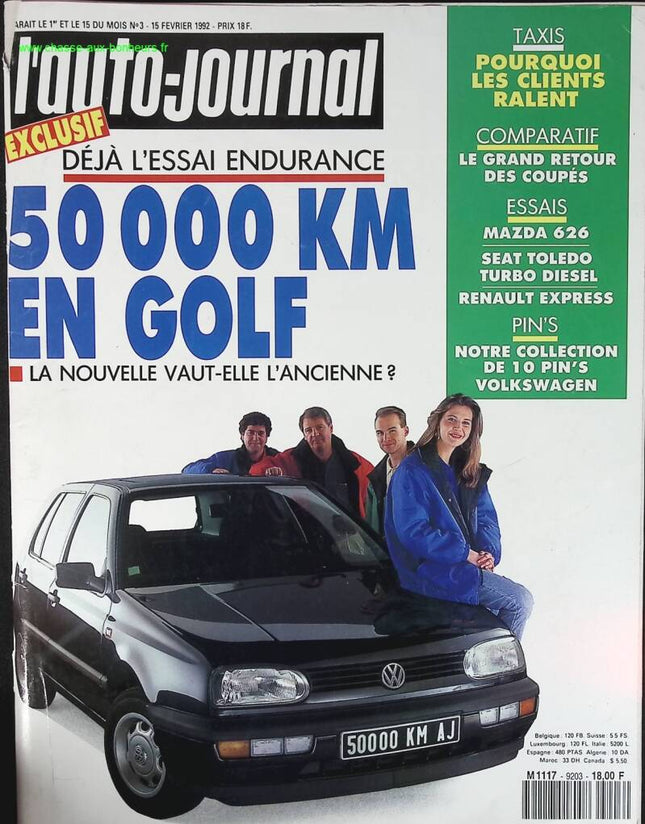 50 000 Km en Volkswagen Golf - L'auto journal - n° 3 - 1992 - revue magazine - voiture