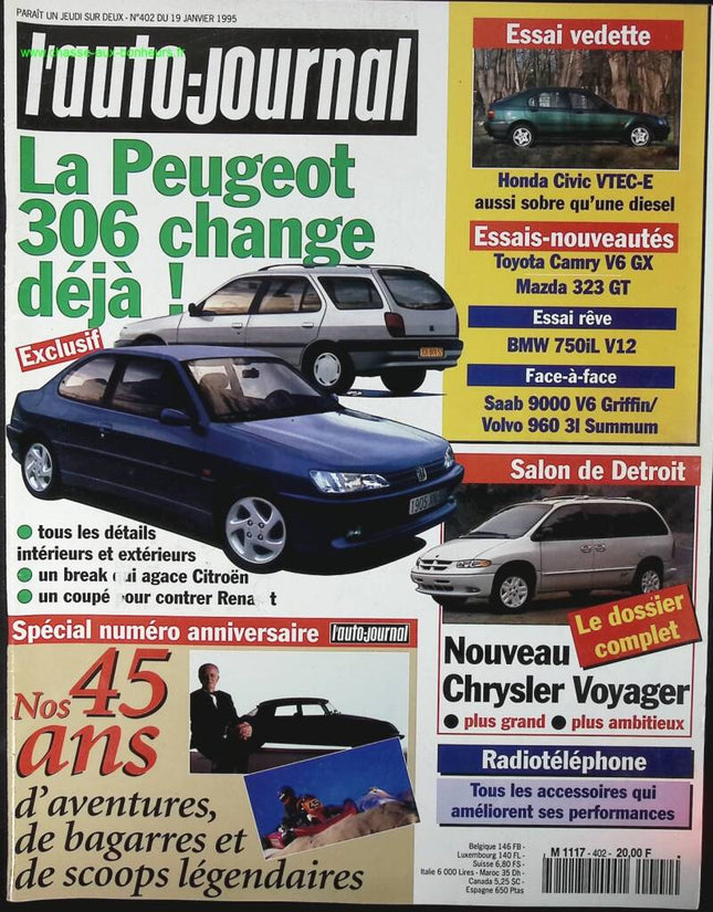 Peugeot 306 verändert sich bereits - L'auto journal - Nr. 402 - 1995 - Zeitschriftenbericht - Auto