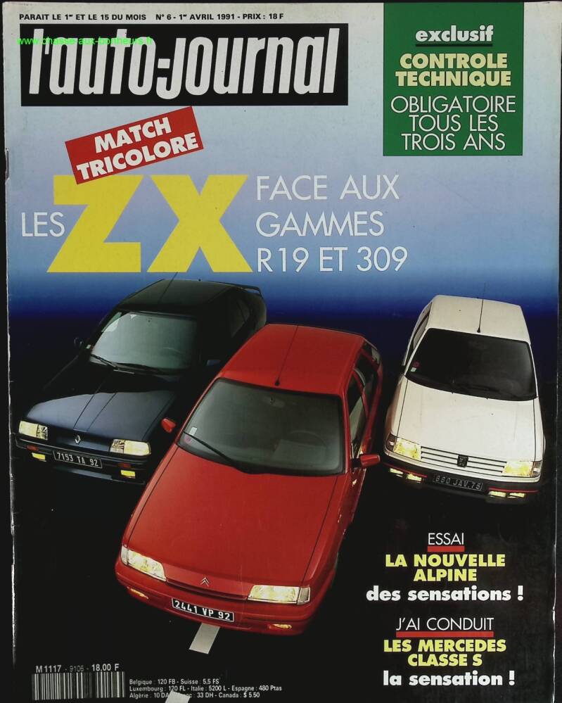 Citroën ZX face aux gammes Renault 19 et Peugeot 309 - L'auto journal - n° 6 - 1991 - revue magazine - voiture
