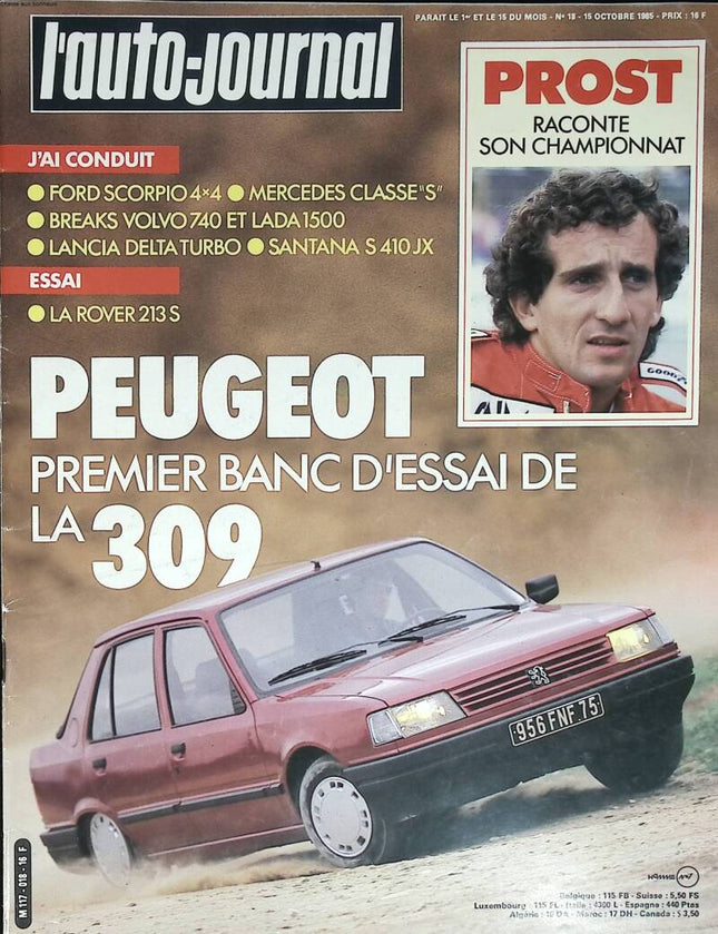 Prost Peugeot 309 - L'auto journal - n° 18 - 1985 - revue magazine - voiture