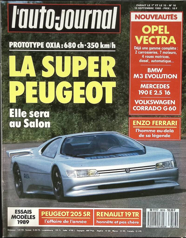 La super Peugeot - L'auto journal - n° 16 - 1988 - revue magazine - voiture