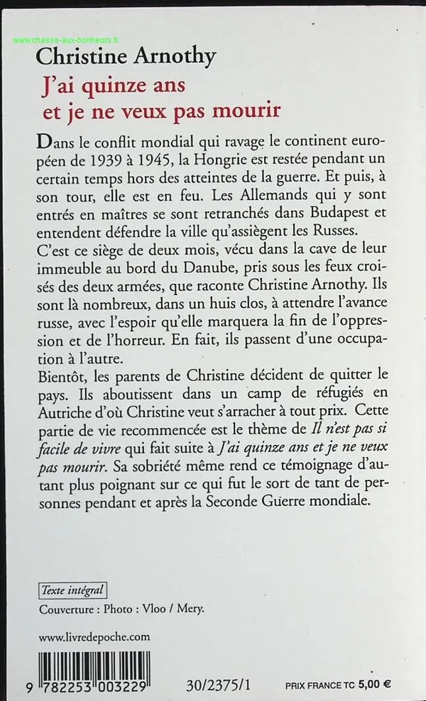 I'm Fifteen and I Don't Want to Die - Christine Arnothy - book