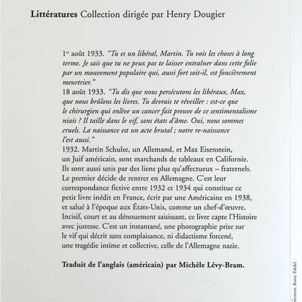 Inconnu à cette adresse - Kathrine-Kressmann Taylor - livre