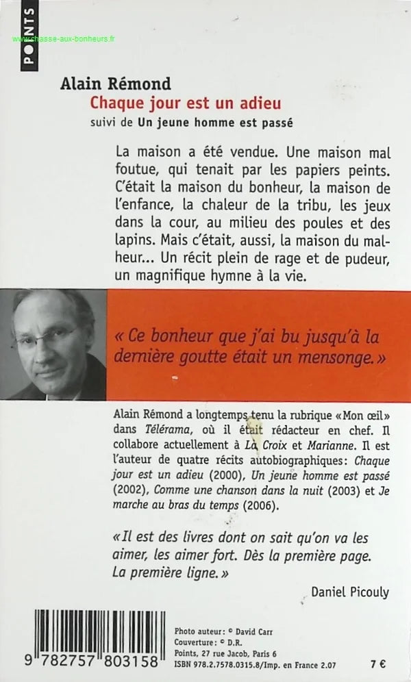 Chaque jour est un adieu - Suivi de Un jeune homme est passé - Alain Rémond - livre