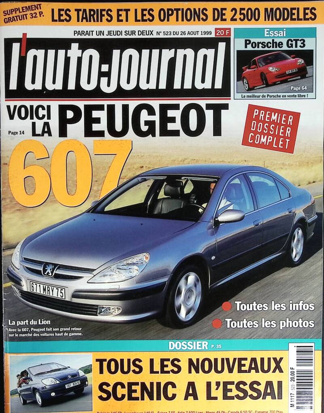 Peugeot 607 - L'auto journal - n° 523 - 1999 - magazine review - car