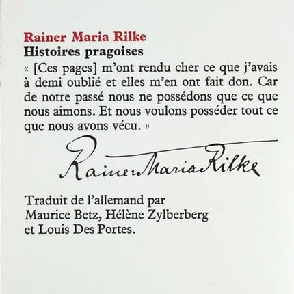Histoires pragoises - Rainer Maria Rilke - livre