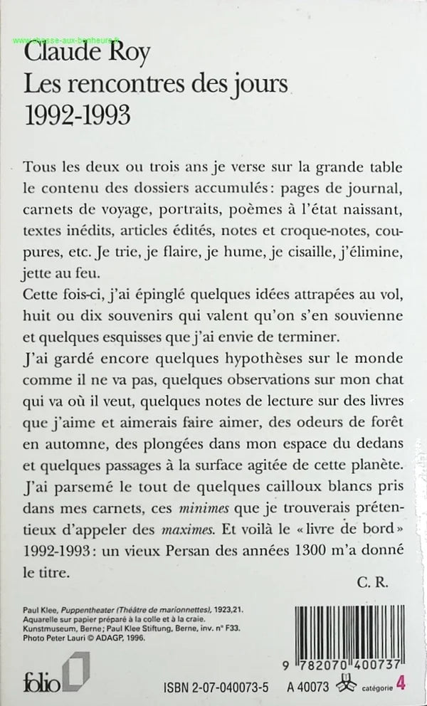 Meetings of the Days - 1992-1993 - Claude Roy - book