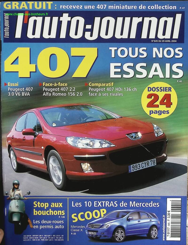 Peugeot 407 tous nos essais - L'auto journal - n° 645 - 2004 - revue magazine - voiture