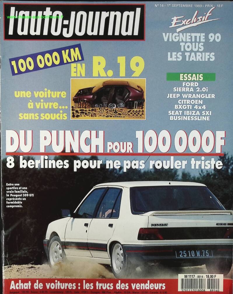 Du punch pour 100 000 Francs 309 GTI - L'auto journal - n° 14 - 1989 - revue magazine - voiture