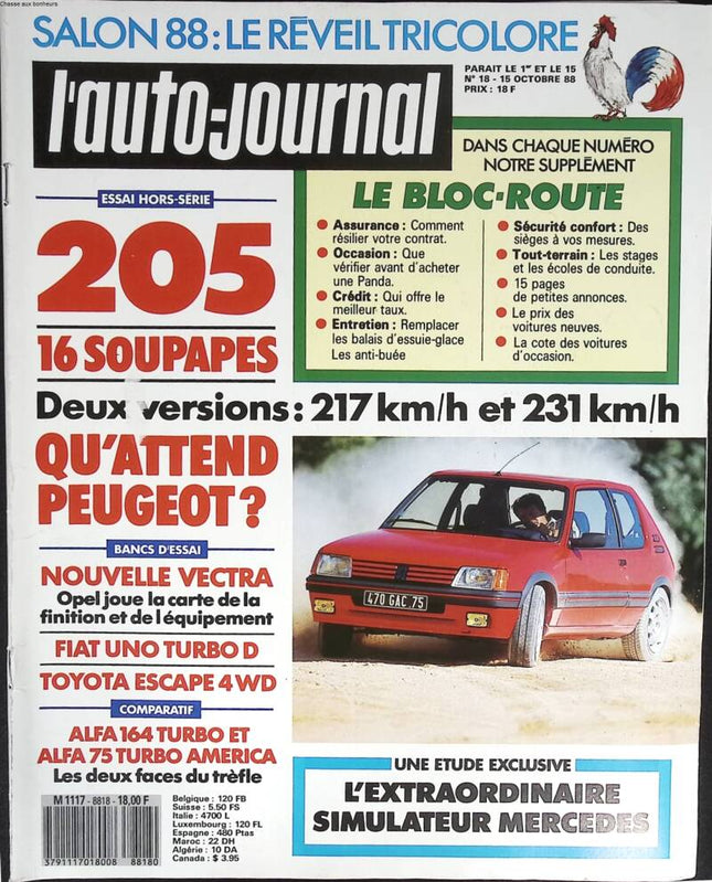 205 16 soupapes - L'auto journal - n° 18 - 1988 - revue magazine - voiture
