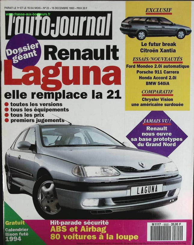 Renault Laguna - L'auto journal - n° 22 - 1993 - revue magazine - voiture