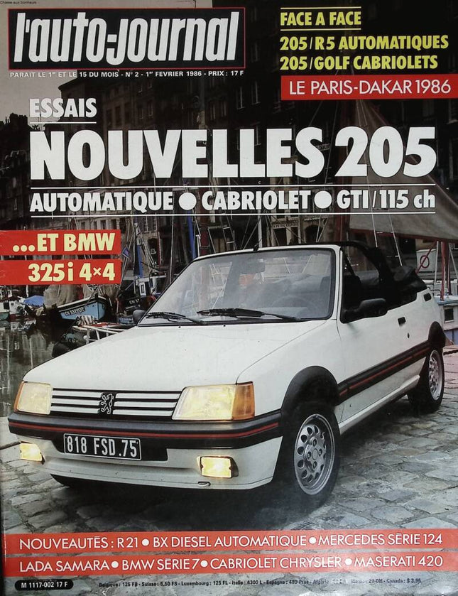 Nouvelles 205 - L'auto journal - n° 2 - 1986 - revue magazine - voiture